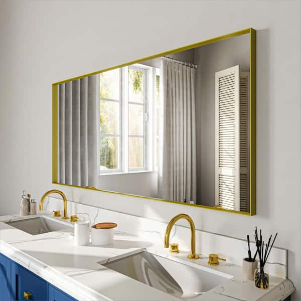 60 in. W x 28 in. H Gold Aluminum Rectangle Framed Tempered Glass Wall-Mounted Bathroom Mirror