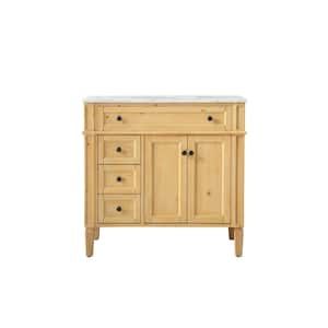 Simply Living 36 in. W x 21.5 in. D x 35 in. H Bath Vanity in Natural Wood with Carrara White Marble Top