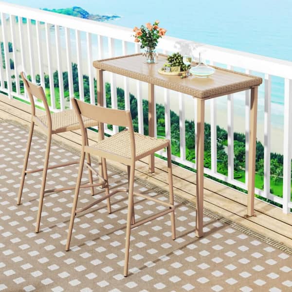 DOMI Home Bar Unit,Wicker Outdoor Bar Table With Aluminum Frame,Grill
