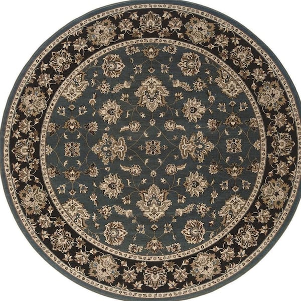 8 ft. Round Brown, Ivory Oriental Washable Area Rug
