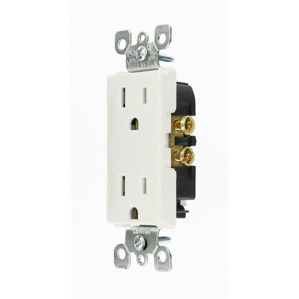 White Thermoplastic Duplex Wall Outlet with Wall Plate