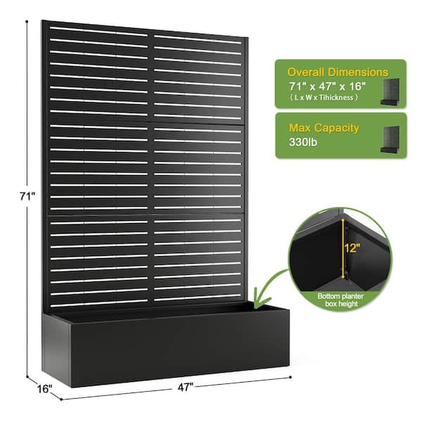 TUYOHW 47 in. x 16 in. x 71 in. Black Metal Raised Garden Planter