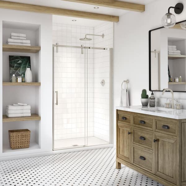 Outback 46.5 in. W x 70.5 in. H Frameless Sliding Shower Door for Alcove Installation with Clear glass in Brushed Nickel