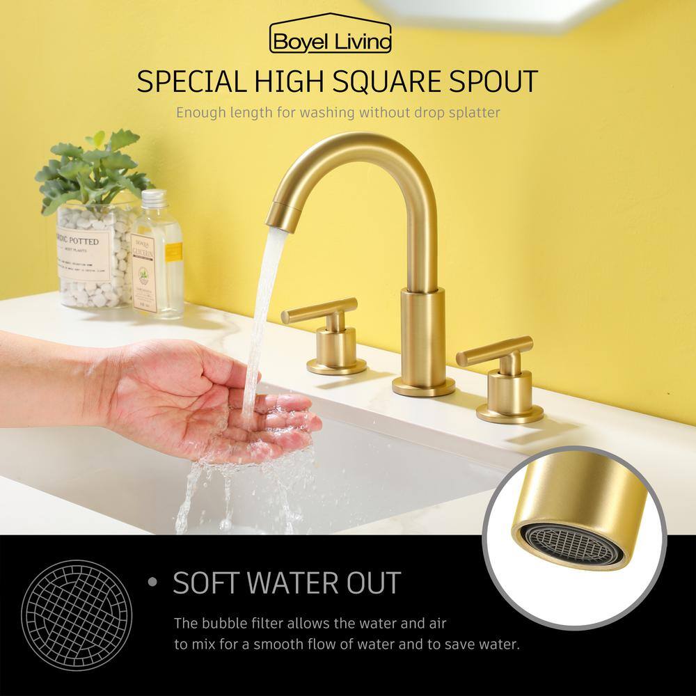 Brushed Gold 8-Inch Widespread 2-Handle Bathroom Faucet