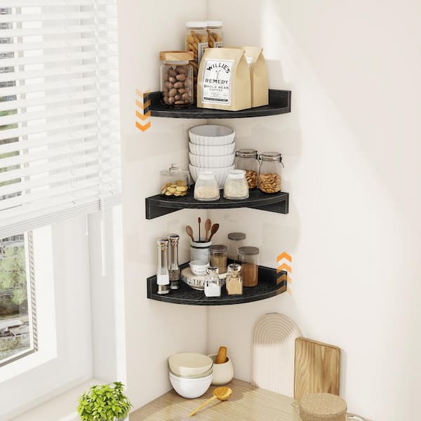 11.5 in. W x 11.5 in. D Black Wood Floating Corner Shelves (Set of 3), Wall-Mounted Space-Saving Decorative Wall Shelf