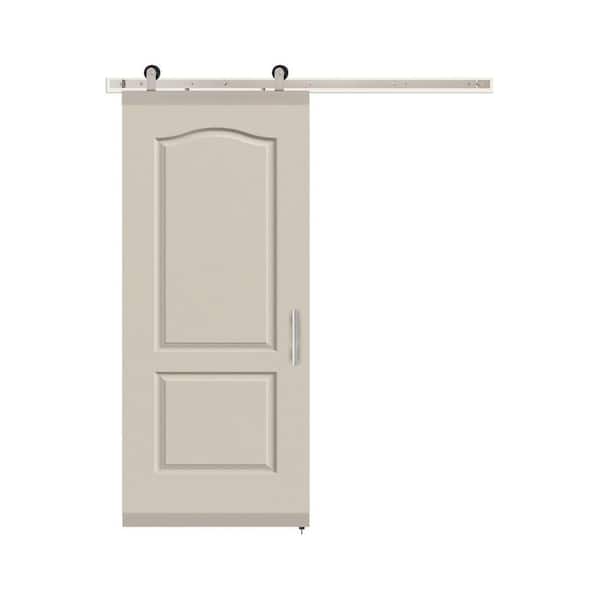 36 in. x 84 in. Camden Primed Smooth Molded Composite MDF Barn Door with Modern Hardware Kit