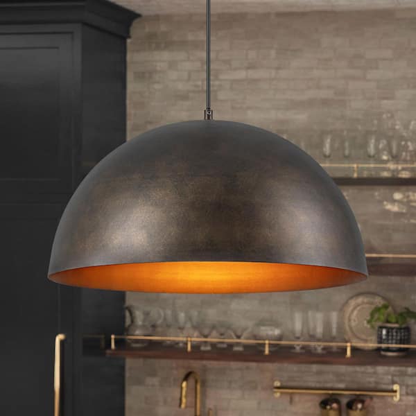 Laufer 1-Light Vintage Antique Brown Dome Kitchen Island Pendant Light