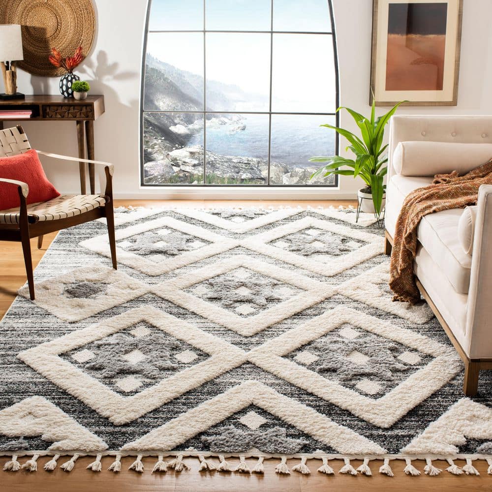 Moroccan Tassel 10 ft. x 14 ft. Gray/Ivory Geometric Area Rug price history on PriceWatchPro