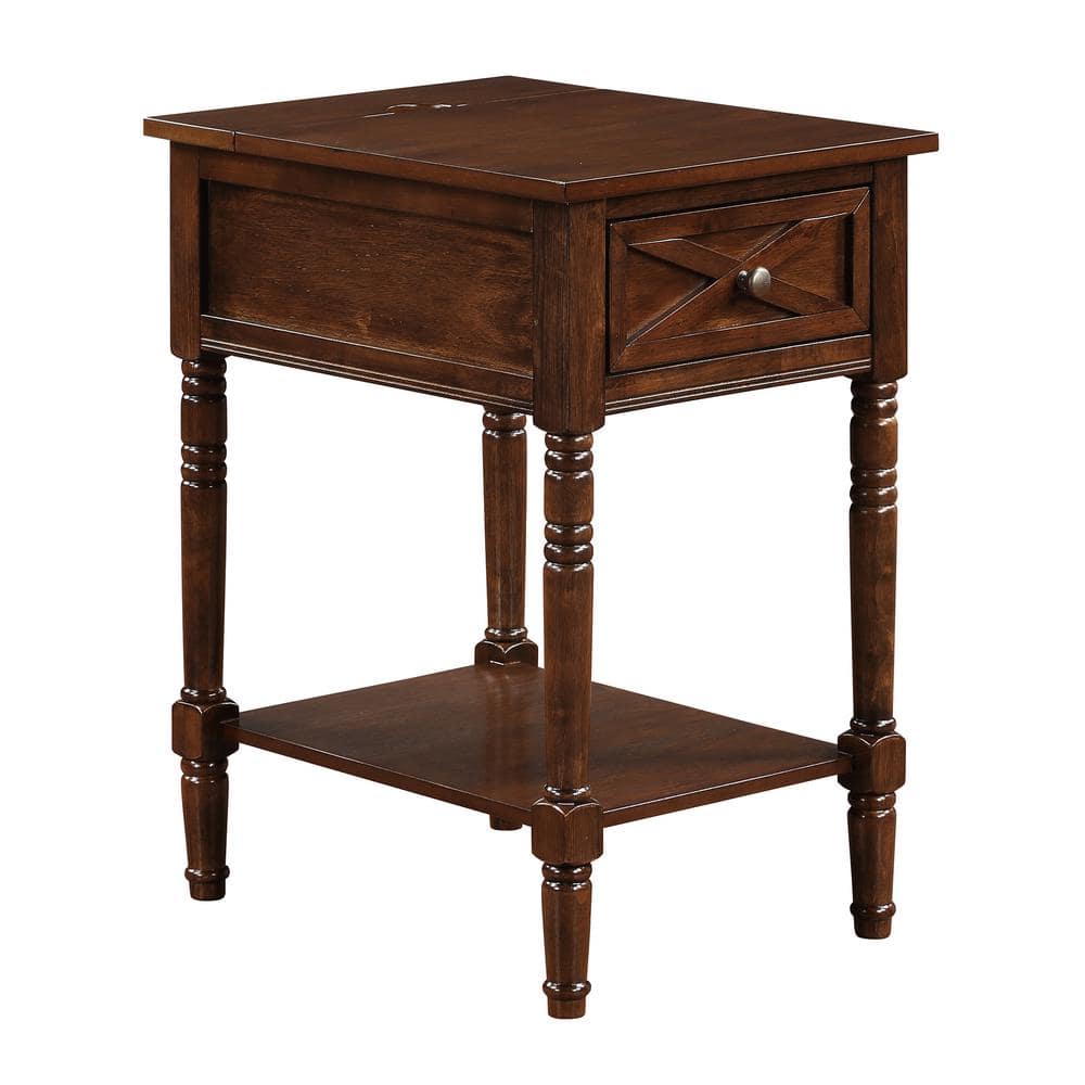 Espresso Wood End Table with Charging Station and Storage