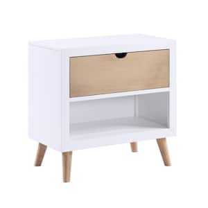 27 in. White and Brown 1-Drawer Wooden Nightstand