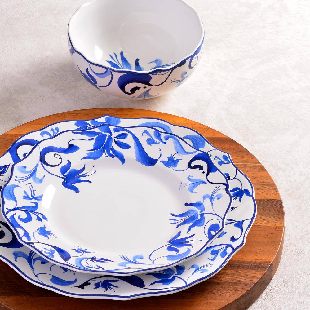 Ayla Blue and White Floral Porcelain 12-Piece Dinnerware Set
