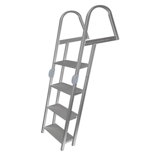 Tommy Docks 4-Step 16-in. Wide Aluminum Angled Boat Dock Ladder with Tapered Steps for Seawalls and Stationary Dock Systems