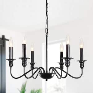 Marquest 6-Light Black Dimmable Classic Traditional Rustic Linear Chandelier Candle Style with tray for Kitchen Island