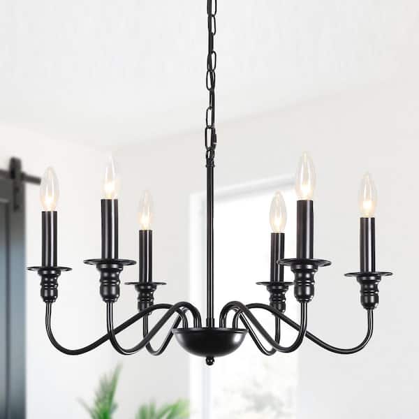 LWYTJO Marquest 6-Light Black Dimmable Classic Traditional Rustic Linear Chandelier Candle Style with tray for Kitchen Island