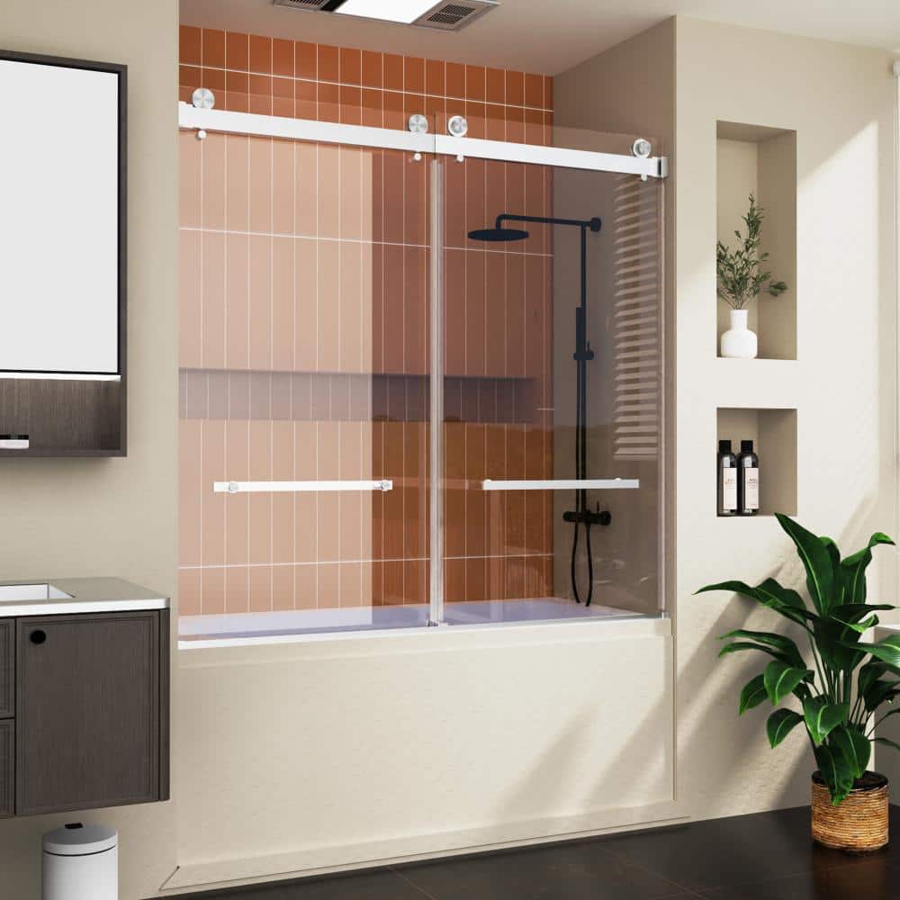"56"" - 60"" W x 58'' H Double Sliding Frameless Shower Door, 1/4"" Clear Tempered Glass with Quiet Rollers, SGCC Certified" price history on PriceWatchPro