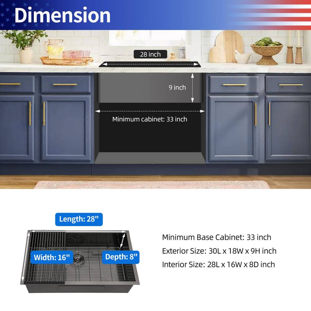 30'' Stainless Steel Single Bowl Undermount Kitchen Sink