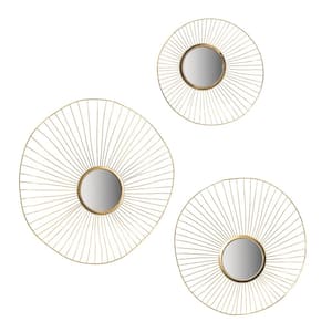 26 in. W x 25.5 in. H Oval Gold Iron Framed Wall Mirror, Set of 3 for Home and Office, Top of Sideboard