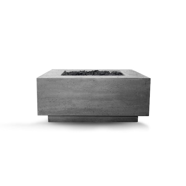 Natco Santa Rosa 36 in. x 16 in. Square Concrete Natural Gas Fire Pit in Pewter with 27 lbs. Bag of 0.75 in. Black Lava Rocks