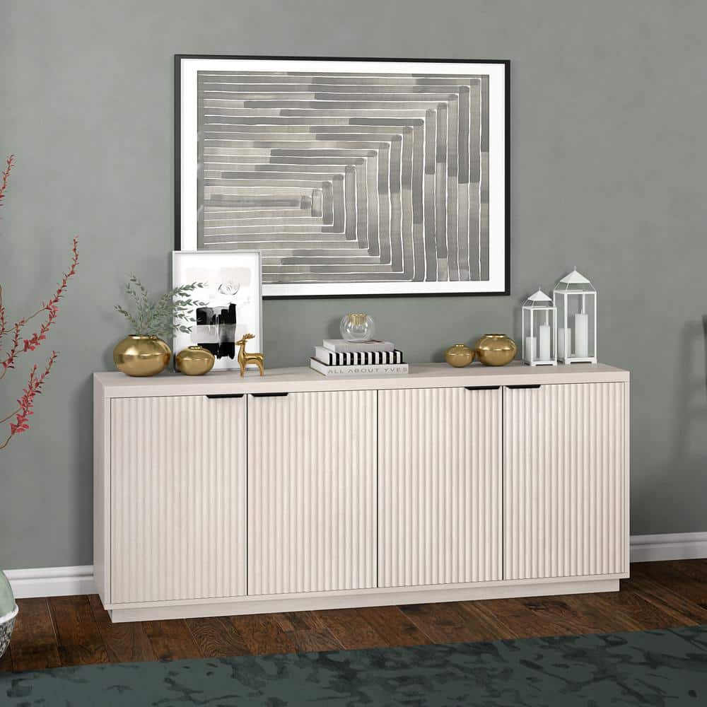 Alder White 68" Modern Fluted Buffet Table