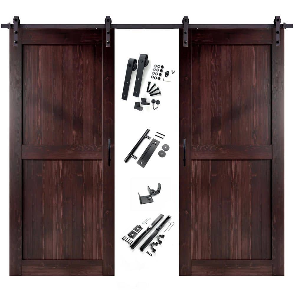 60 in. x 84 in. H-Frame Red Mahogany Double Pine Wood Interior Sliding Barn Door with Hardware Kit, Non-Bypass price history on PriceWatchPro