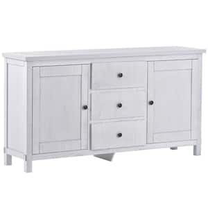 Antique White Retro Solid Wood Buffet Cabinet with 2 Storage Cabinets, Adjustable Shelves and 3-Drawers for Living Room