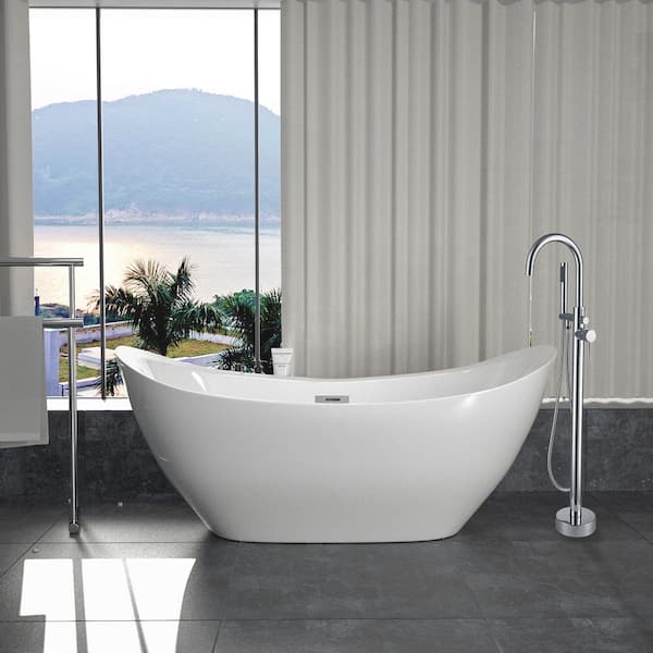 Maincraft Freestanding 71 in. Contemporary Design Acrylic Flatbottom SPA Tub Bathtub in White