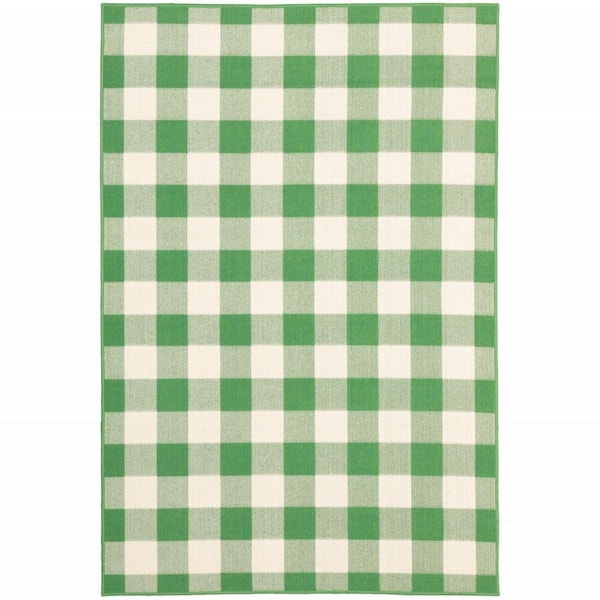 Green, Ivory 2 ft. x 3 ft. Loomed Geometric Polypropylene Rectangle Indoor/Outdoor Area Rug