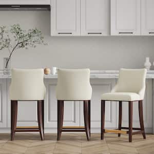 Shubert 25.98 in. Ivory Beech Wood Counter Stool with Leatherette Upholstered Seat (Set of 3)