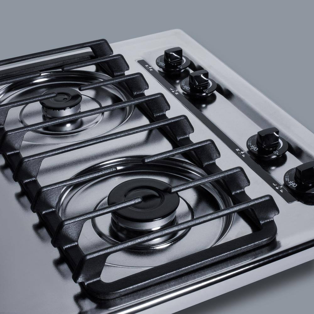 24" Chrome Gas Cooktop with 4 Sealed Burners and Cast Iron Grates