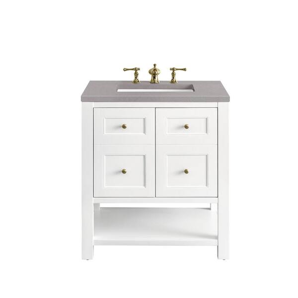 James Martin Vanities Breckenridge 30.0 in. W x 23.5 in. D x 34.2 in . H Bathroom Vanity in Bright White with Grey Expo Quartz Top