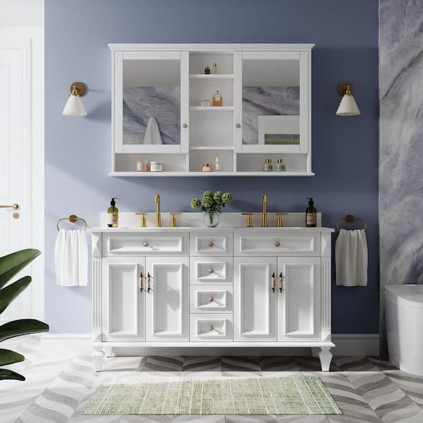ANGELES HOME 55 in. W x 35 in. H Rectangular Solid Wood Bathroom