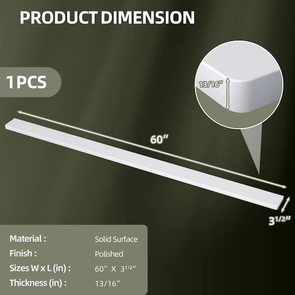 60 in. W x 3.5 in. H White Bathroom Vanity Backs Plash Solid Surface Backsplash