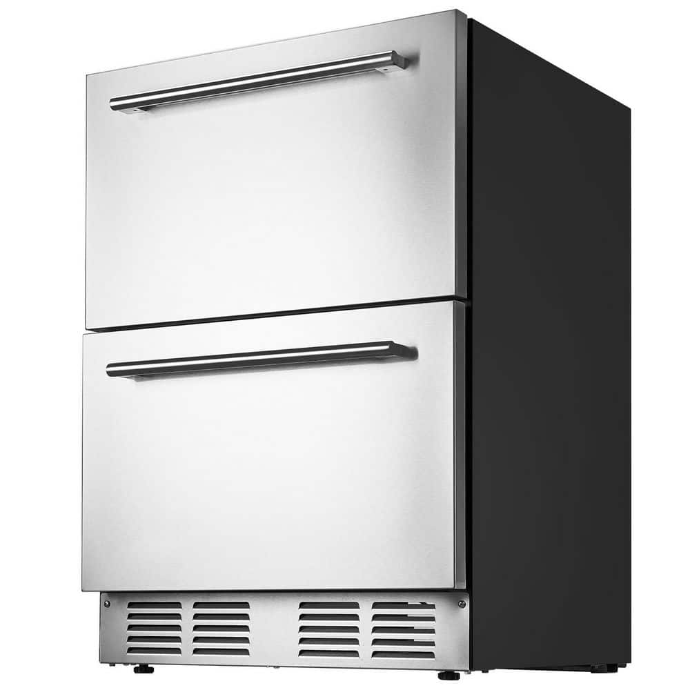 24 In. 4.9 Cu. ft Under Counter Drawer Refrigerator Built-In Stainless Steel Dual Fridge with Temperature Control Silver
