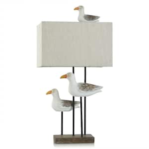 33.25 in. Brown Task and Reading Table Lamp for Living Room with Beige Cotton Shade