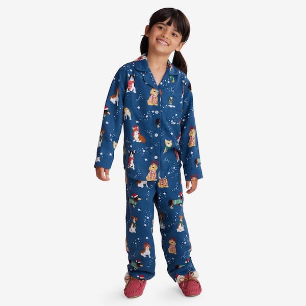 Company Cotton Family Flannel Holiday Plaid Kids Toddler 3T Navy Multi  Solid Top Pajama Set