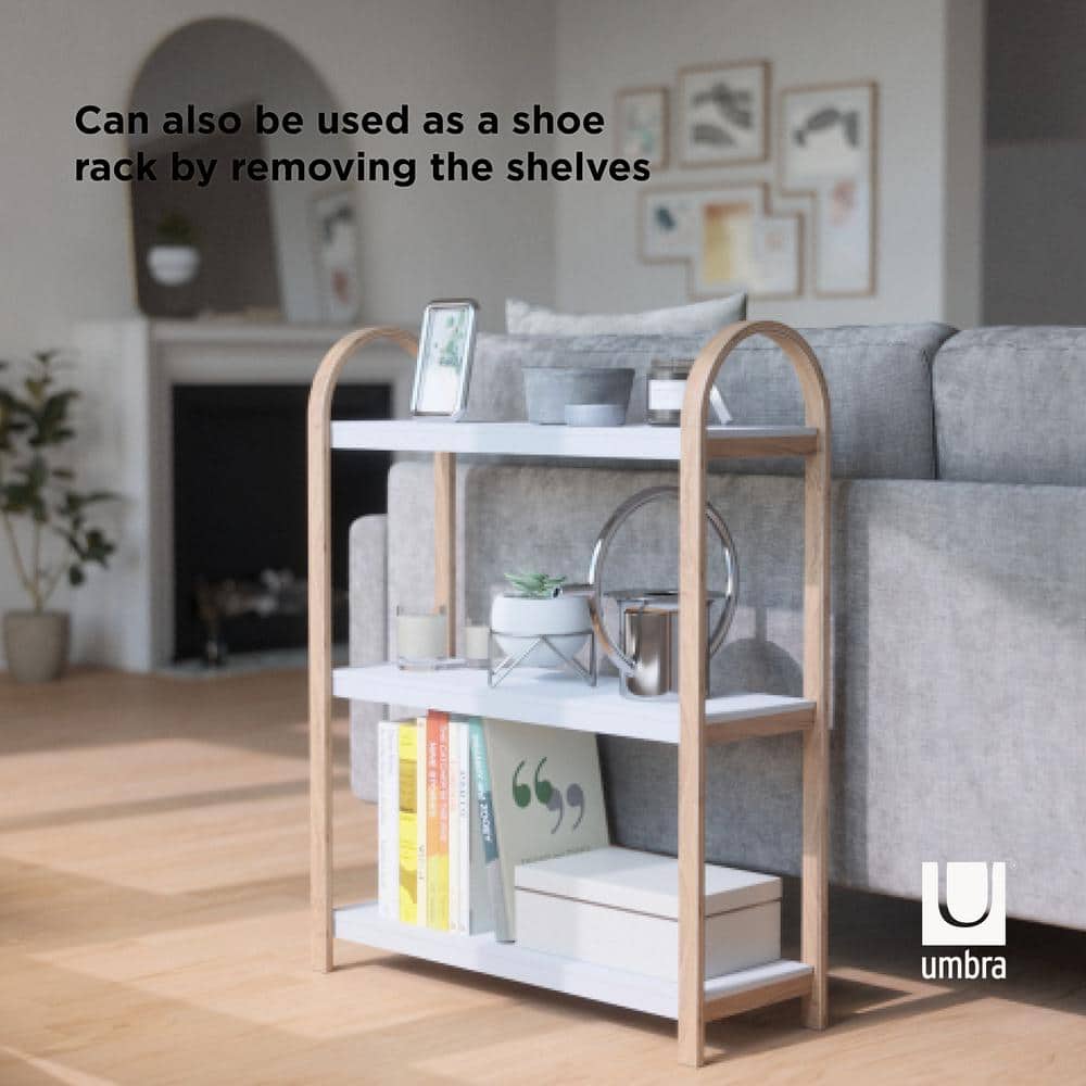 White and Natural Wood 3-Tier Freestanding Shelf