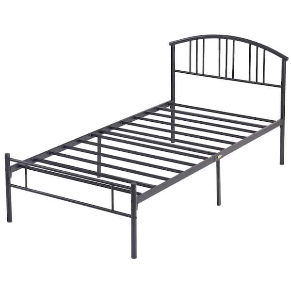 Victorian Style Bed Frames Black Metal Frame Twin Platform Bed with Headboard, Solid Sturdy Steel Slat Support
