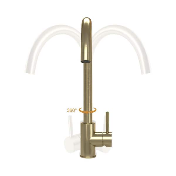 Single Handle Deck Mount Standard Kitchen Faucet in Gold Stainless Steel