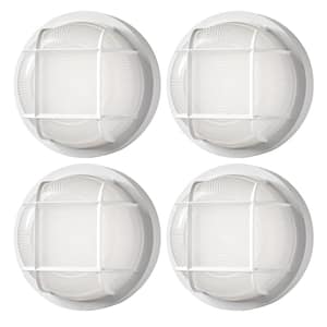 Nautical Round White LED Outdoor Bulkhead Light Frost Glass Lens Corrosion Weather Resistant Non-Metallic Base (4-Pack)
