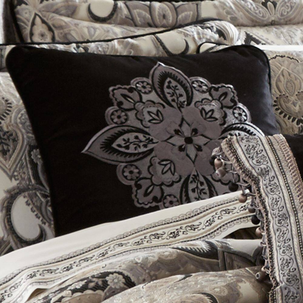 Black Velvet 18" Square Embroidered Decorative Pillow