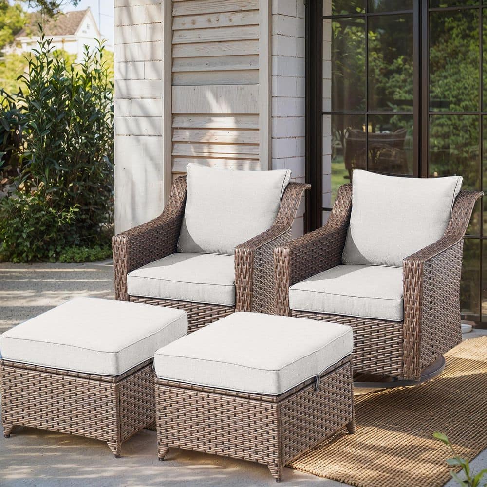 Slimline 4-Piece Brown Wicker Patio Conversation Set with Beige Olefin Cushions and Outdoor Swivel Chairs price history on PriceWatchPro