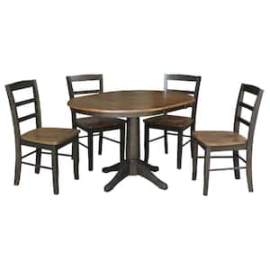 5-Piece Set Distressed Hickory and Washed Coal Oval Extension Dining table with 4-Side Chairs