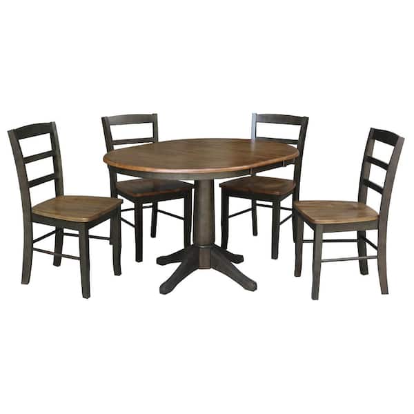 International Concepts 5-Piece Dining Set with 36 inch Round Extension Table and 4 Counter Height Stools, Hickory/Washed Coal