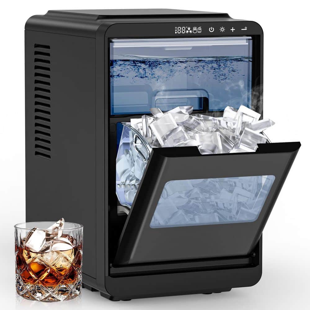 9.45 in. 27 lb. Portable Crescent Ice Maker Self-Cleaning with Ice Scoop and Basket in Black