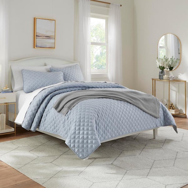 Zoe 3-Piece Washed Denim Microfiber King Quilt Set