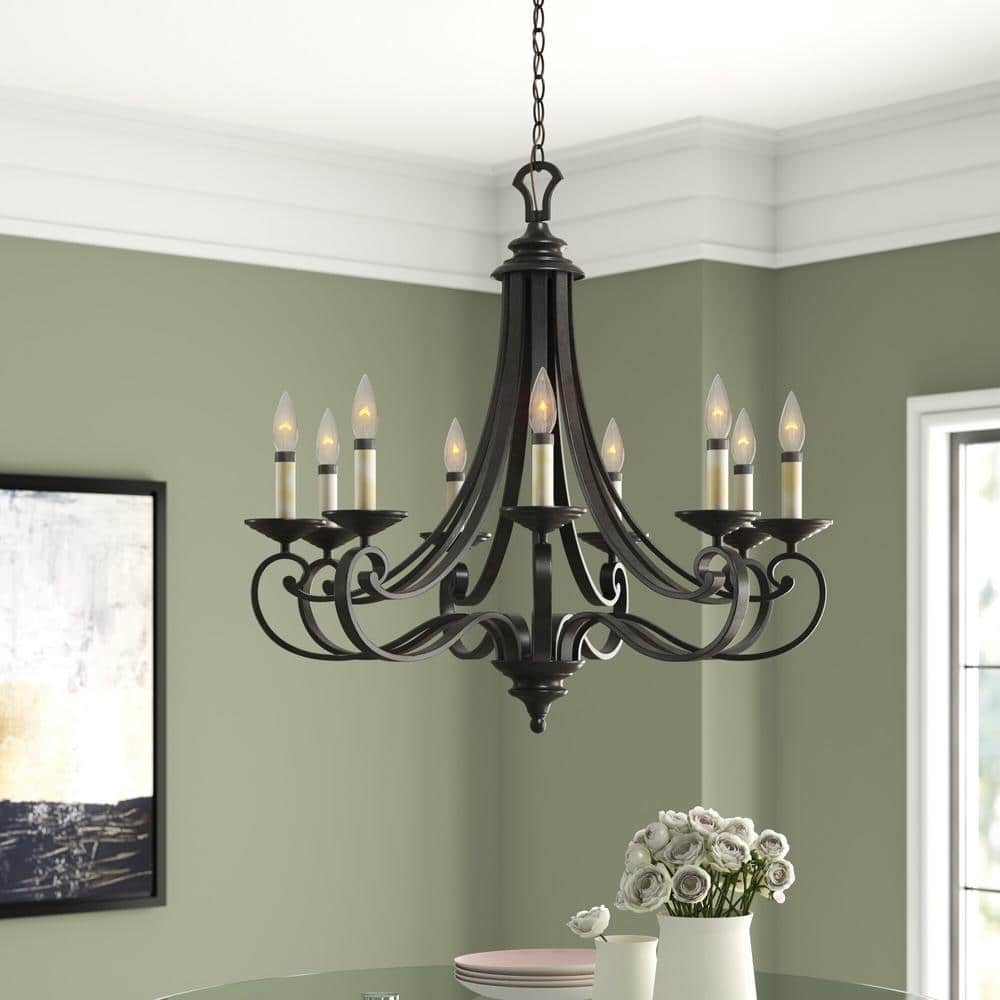 Barcelona Bronze Scroll-Arm 27.75" Candle-Inspired Chandelier