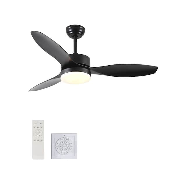 Yardreeze 52 in. Black Indoor/Outdoor Ceiling Fan with Adjustable LED Light Kit，3 ABS Blades Ceiling Fan with Timer