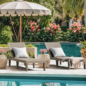 Light Mocha Resin Outdoor Chaise Lounge Set of 2 Waterproof PE Quick Assembly Chairs with Adjustable Back