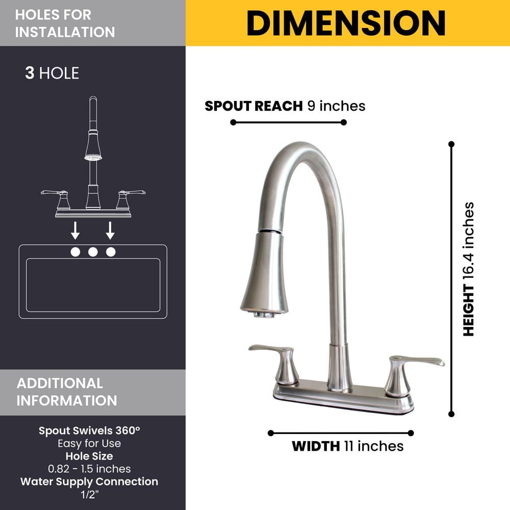 Nickel Double Handle Pull Down Kitchen Faucet with Spray