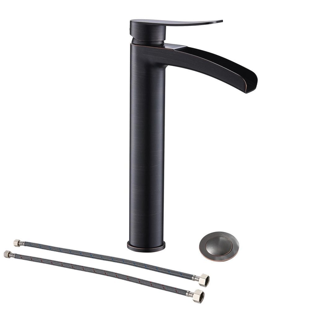 Phiestina Waterfall Single Handle Oil Rubbed Bronze Bathroom Faucet for